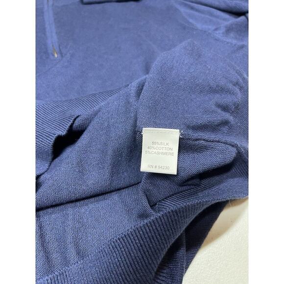 Paul Fredrick Sweater Men's Blue XXL Silk Cashmere 1/4 Zip Mock Pullover - Picture 6 of 7